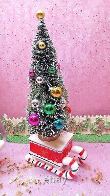 Vtg Noël Santa Holly Sleigh Reindeer Candy Candle Holders Trois Trois Tres