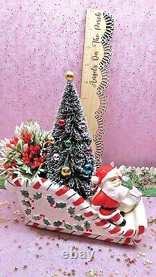 Vtg Noël Santa Holly Sleigh Reindeer Candy Candle Holders Trois Trois Tres