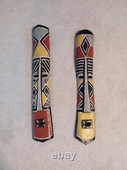 Wooden Hand Carved Africain Mask Tribal Wall Hanging Ensemble De Deux Masques Du Libéria