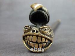 Yokai à deux visages : Pipe en métal, ensemble de fumeur en bronze-cuivre, cuillère et outil de nettoyage.
